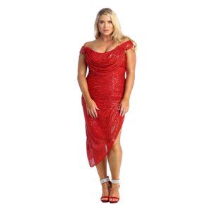 Red Graduation Short Scoop Neck Off Shoulder Sheath Dress By May Queen MQ1914